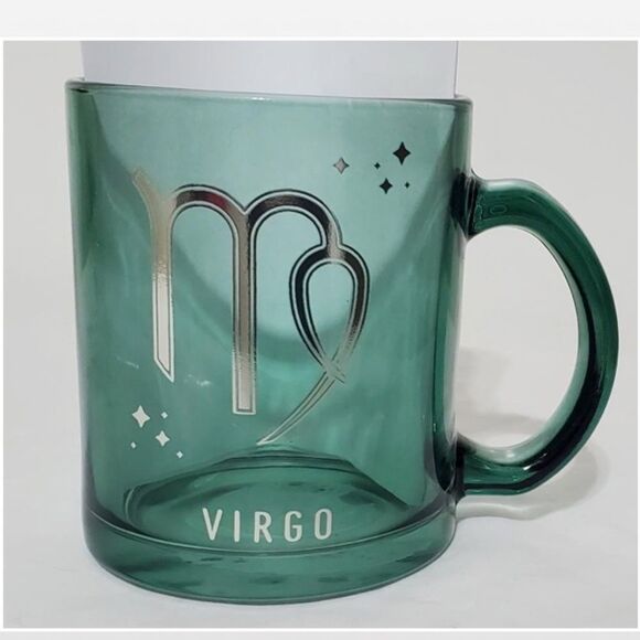New Coffee Glass Virgo Zodiac Green Transparent Silver Star Constellation NWT - Picture 2 of 13